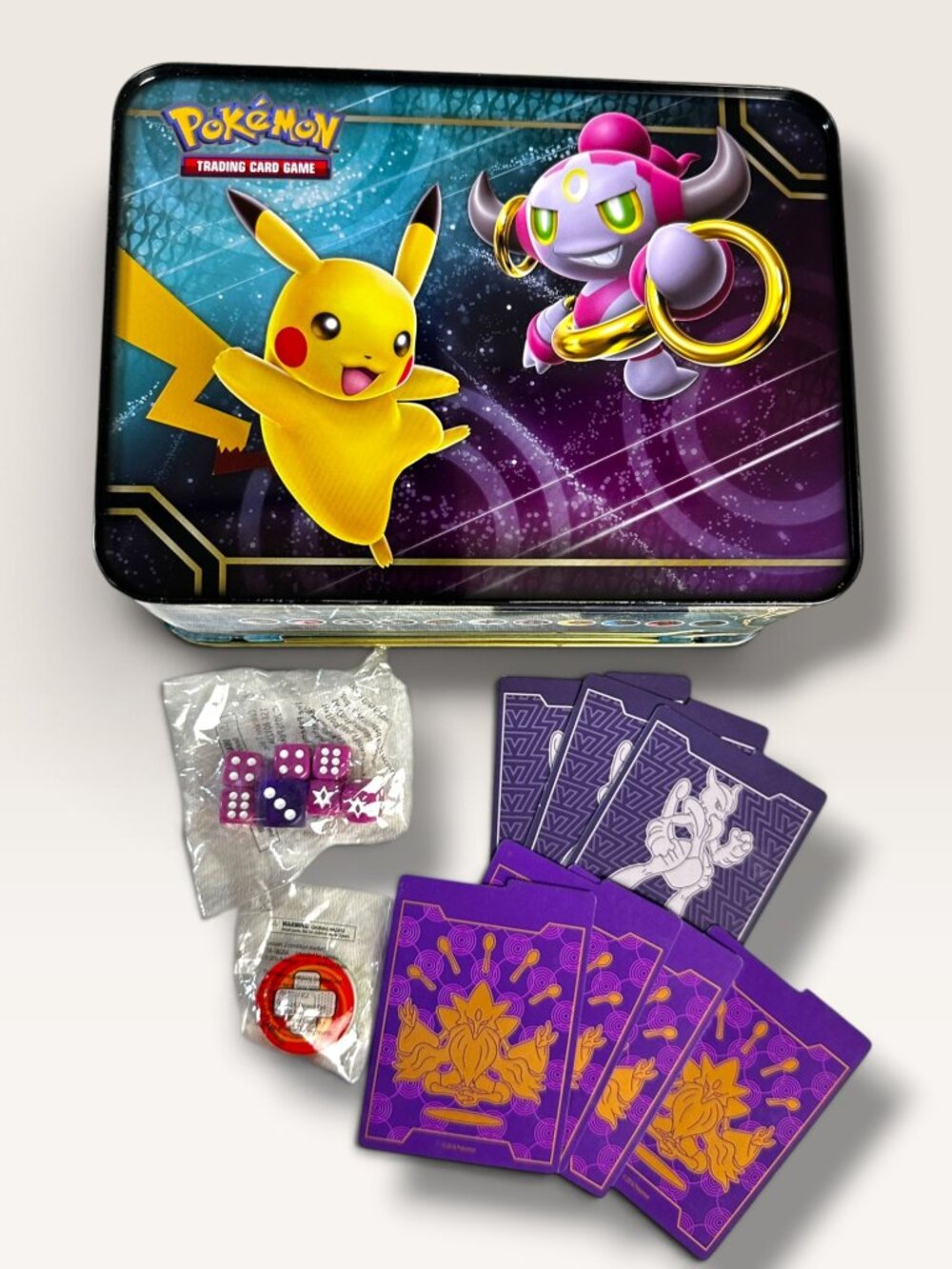 Pokemon TCG XY Era Accessory Lot - Hoopa Pikachu Tin Sealed Dice 7 Dividers